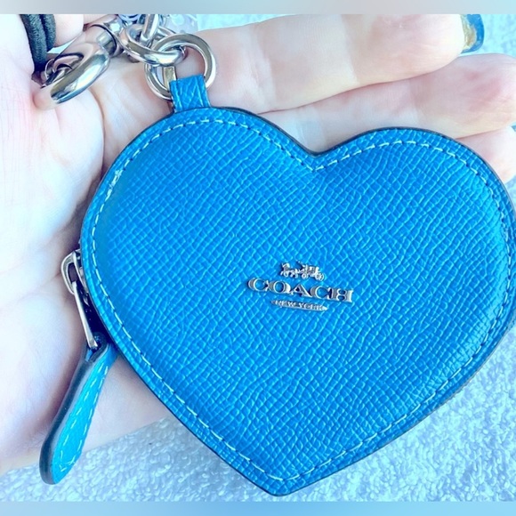 COACH Cobalt Blue Heart Coin Purse/Keychain with Silver Hardware. NWT!! - Picture 11 of 13